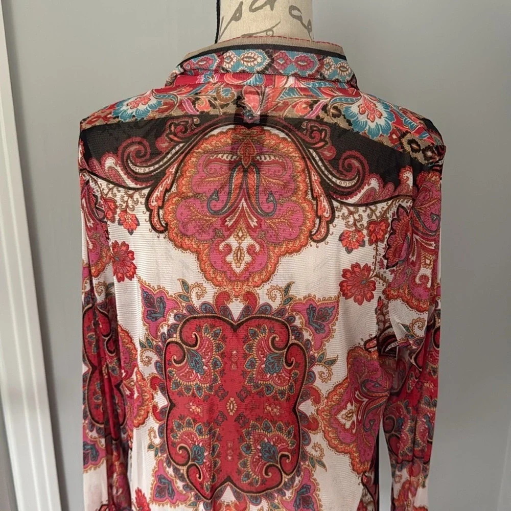 Chico's Travelers Tunic Top 12/14 Large Lightweight Paisley Stretch Boho Bright - Picture 6 of 8